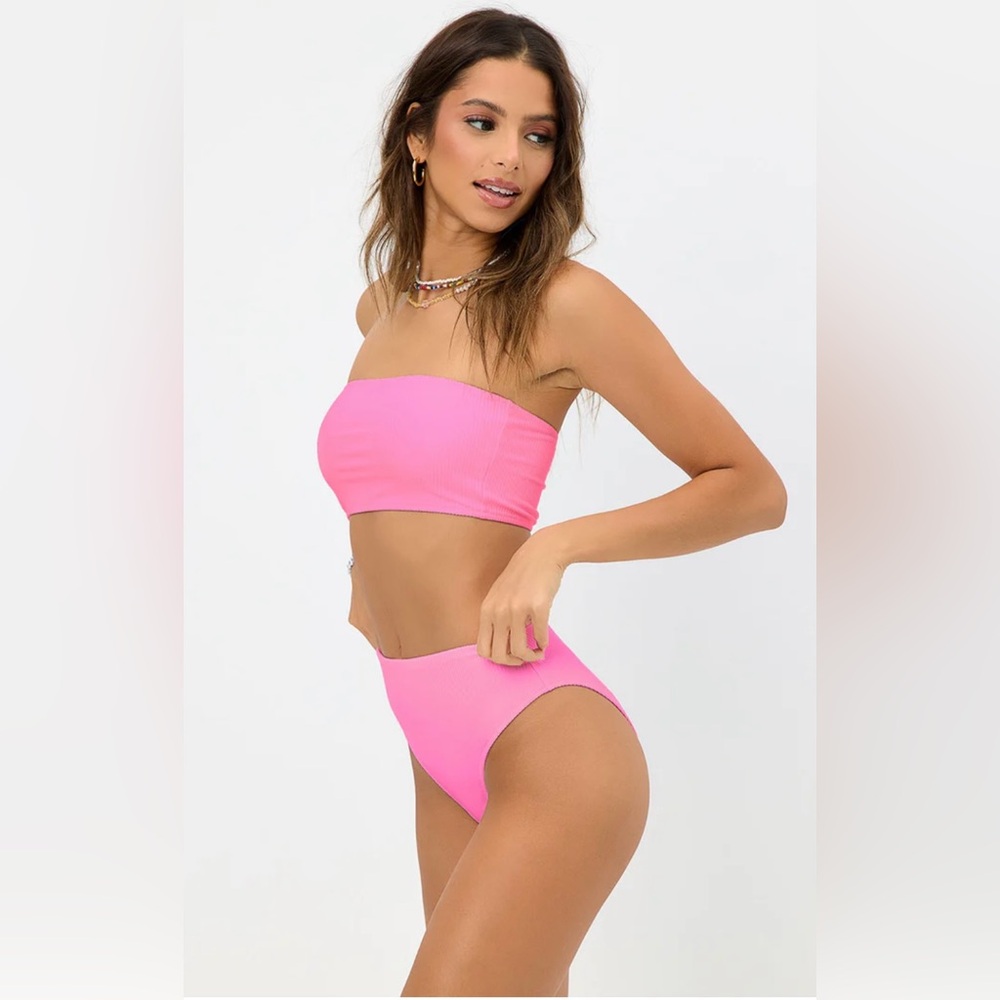 Frankie’s Bikini’s Jenna Ribbed Bandeau Bikini Top in Cherub (Pink) sz S - Picture 2 of 5